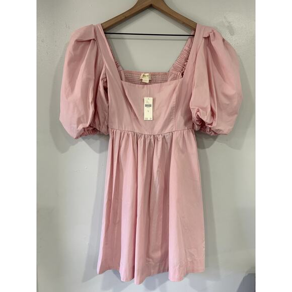 Maeve Anthropologie NWT Puff Sleeve Square Neck Mini Dress Coquette Pink Medium - Picture 3 of 8